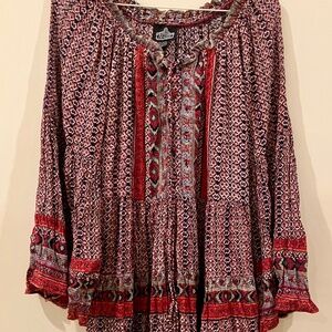 Angie Womens Medium Dress Smocked Bell Sleeve Bohemian Printed‎ Hippie Boho Mini
